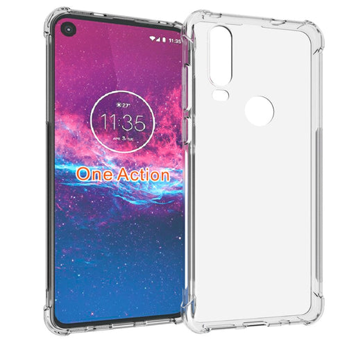 Motorola Moto One Action - AirPillow Cushion Transparent Soft Clear TPU Four Corners Protective Case With 2PC 9H Tempered Glass Screen Protector