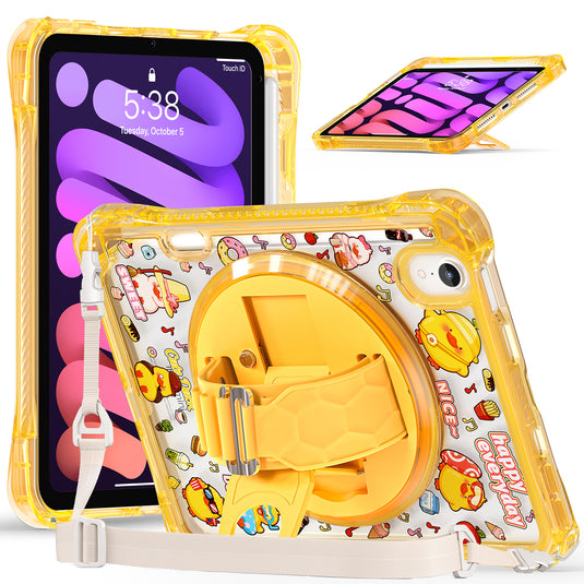 [Built-in Pen Slot][With Shoulder Strap] Apple iPad Mini 6/7 8.3'' 6/7th Gen (2021/2024) Cartoon Kids Transparent Anti-Drop Protective Stand Case