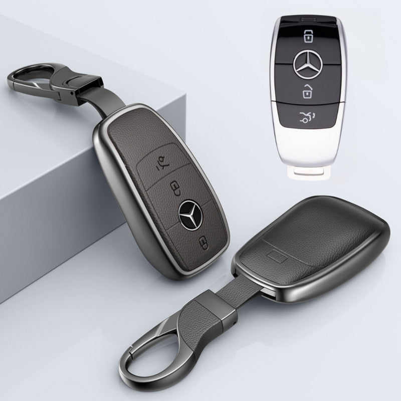 Load image into Gallery viewer, Mercedes Benz Aluminum Alloy Leather Key Protection Case For Benz A, C, E, S, G-Class, GLA, GLB, GLC, GLE, GLS, CLA, CLS, EQC
