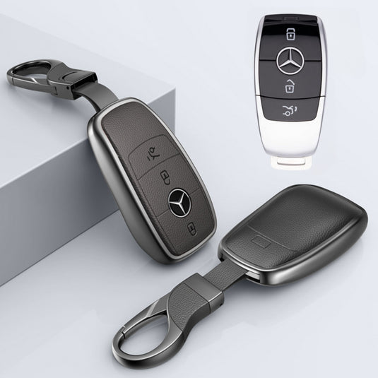 Mercedes Benz Aluminum Alloy Leather Key Protection Case For Benz A, C, E, S, G-Class, GLA, GLB, GLC, GLE, GLS, CLA, CLS, EQC