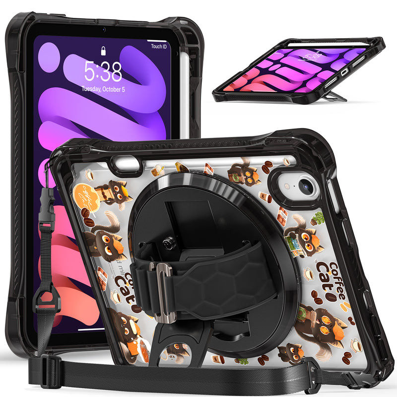 Load image into Gallery viewer, [Built-in Pen Slot][With Shoulder Strap] Apple iPad Mini 6/7 8.3&#39;&#39; 6/7th Gen (2021/2024) Cartoon Kids Transparent Anti-Drop Protective Stand Case
