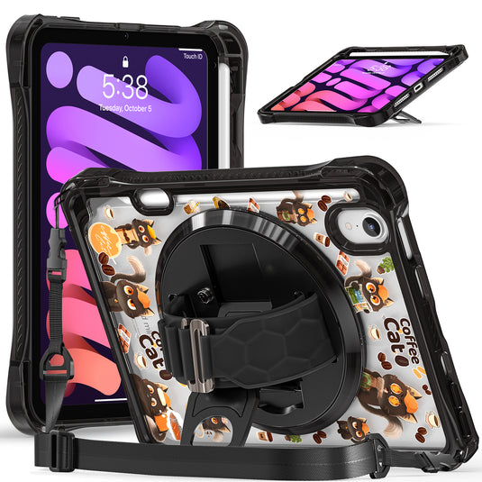 [Built-in Pen Slot][With Shoulder Strap] Apple iPad Mini 6/7 8.3'' 6/7th Gen (2021/2024) Cartoon Kids Transparent Anti-Drop Protective Stand Case