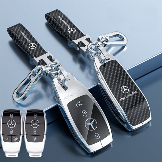 Mercedes Benz Zinc Alloy + Carbon Fiber Texture Car Key Fob Case Cover For Benz A, B, C, E, S, G-Class, GLA, GLB, GLC, GLE, GLS, CLA, CLS, EQC