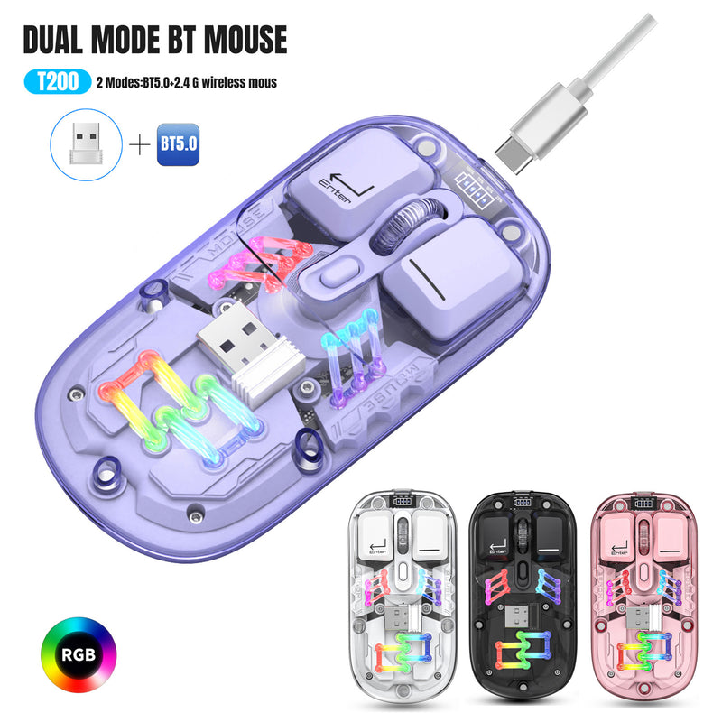 Load image into Gallery viewer, Wireless Dual-Mode RGB Bluetooth Lightweight Noise-Fre Mouse Ergonomic Universal Hots Clear Shell Gaming Mouse
