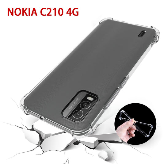 Nokia C210 - AirPillow Cushion Transparent Soft Clear TPU Four Corners Protective Case With 2PC 9H Tempered Glass Screen Protector