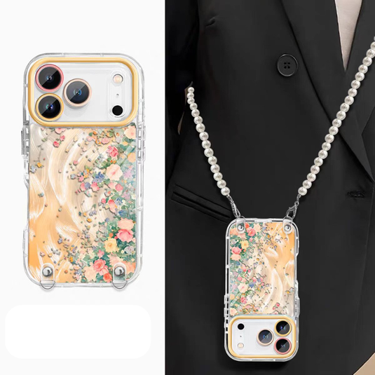 [With Pearl Lanyard] Apple iPhone 17/Air/Pro/Pro Max - Floral Airbag Shockproof Protective Case