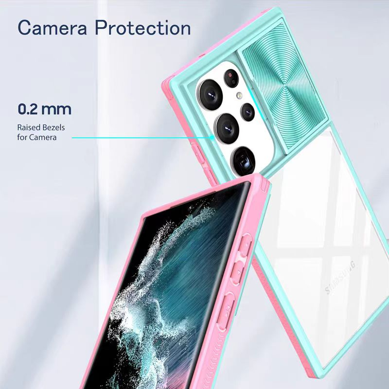 [With Slide Len Cover] Samsung Galaxy S24 SM-S921/Plus SM-S926/Ultra SM-S928 Transparent Shockproof Phone Essentials Series Case - i-Station Mobile Phone & Electronic Device Repair and Accessories