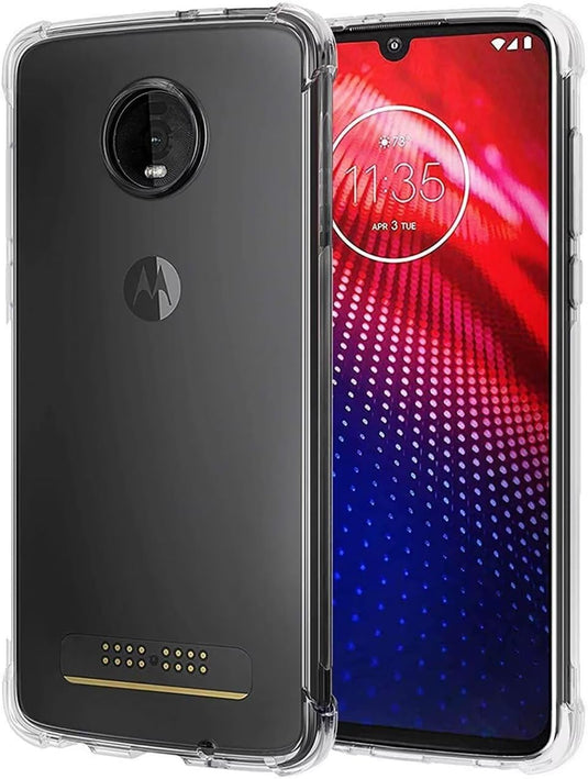 Motorola Moto Z4/Moto Z4 Play/Moto Z4 Force - AirPillow Cushion Transparent Soft Clear TPU Four Corners Protective Case With 2PC 9H Tempered Glass Screen Protector