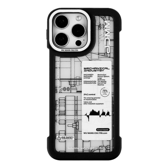 Apple iPhone 16/Pro/ Pro Max borderless mechanical designer blueprint design style Shockproof Fashion Series Case