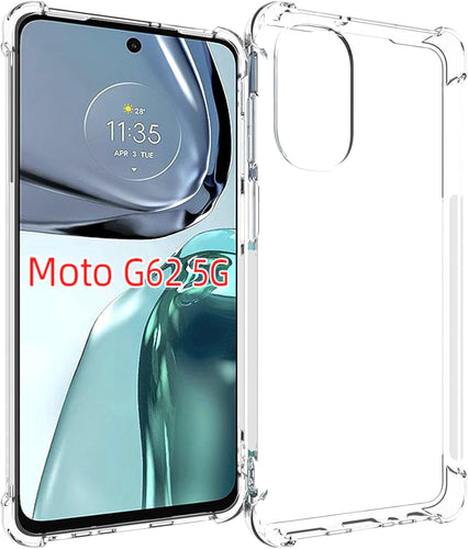 Motorola Moto G62 5G - AirPillow Cushion Transparent Soft Clear TPU Four Corners Protective Case With 2PC 9H Tempered Glass Sreen Protector