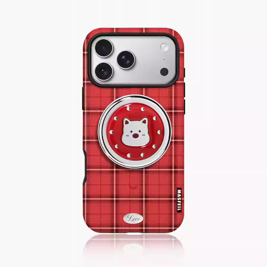 [Magsafe Compatible] Apple iPhone 15/Pro/Max - Retro Plaid Shockproof Stand Case