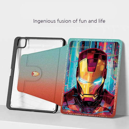 [Built-in Pen Slot] Apple iPad Air 11-inch M2/5 (2024/2025) Iron Man Smart 360° Degree Rotate Stand Shockproof Flip Cover Case