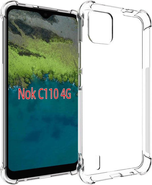 Nokia C110 - AirPillow Cushion Transparent Soft Clear TPU Four Corners Protective CaseWith 2PC 9H Tempered Glass Screen Protector