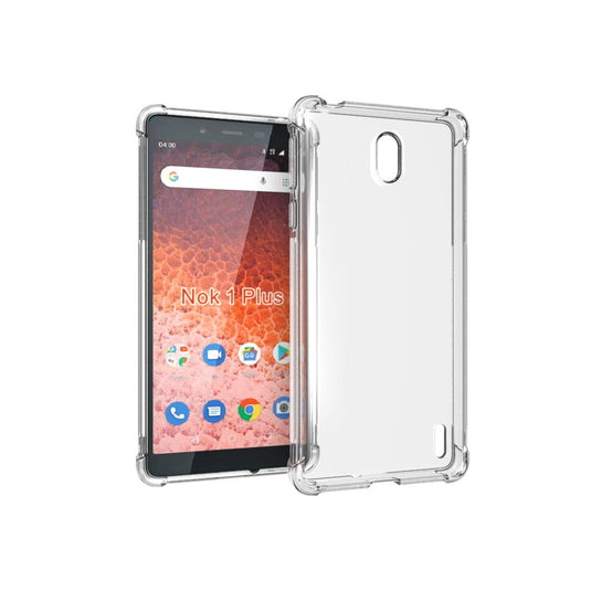 Nokia 1 Plus - AirPillow Cushion Transparent Soft Clear TPU Four Corners Protective Case With 2PC 9H Tempered Glass Screen Protector