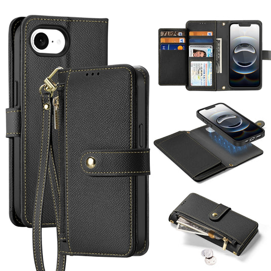 [Detachable][With Card Slot] Apple iPhone 16e - Detachable Magnetic Genuine Leather Wallet Case