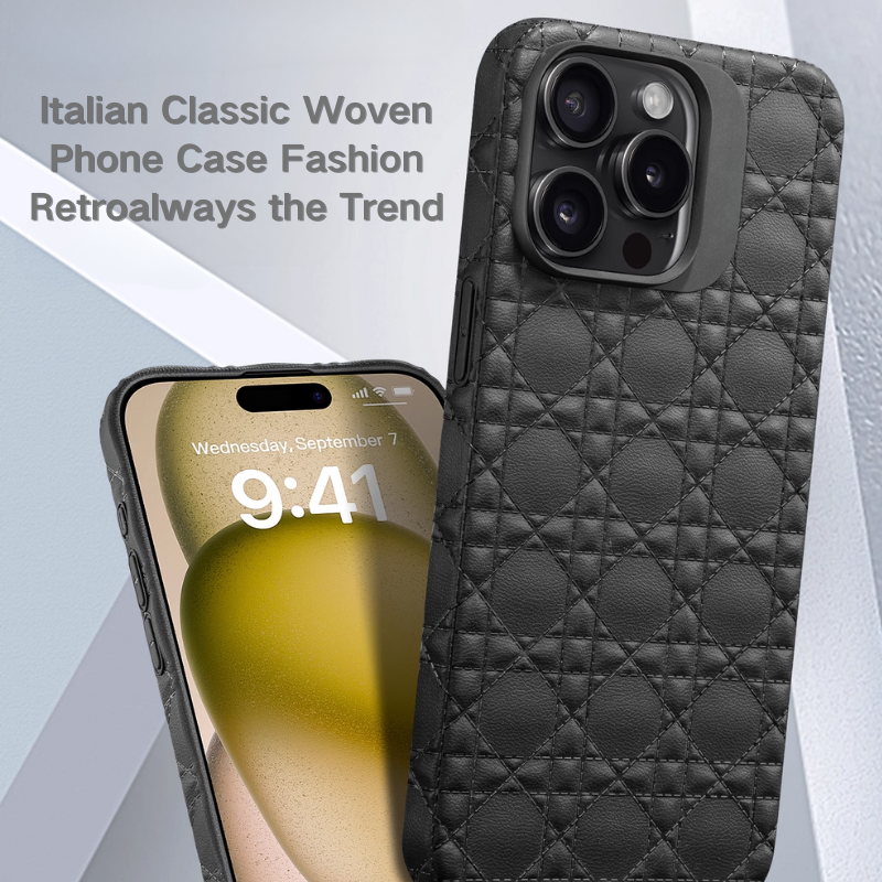 Load image into Gallery viewer, Apple iPhone 14 Pro/Pro Max Rhombic Genuine Leather Anti-drop Essentials Series Case
