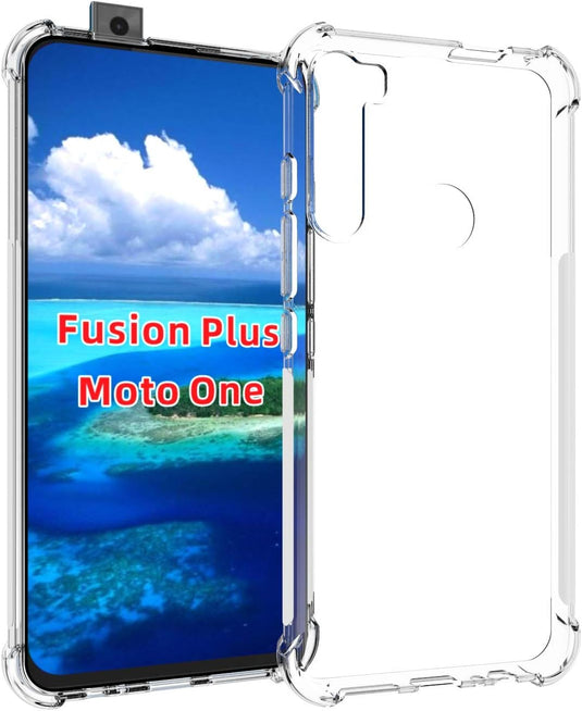 Motorola Moto One Fusion Plus - AirPillow Cushion Transparent Soft Clear TPU Four Corners Protective Case With 2PC 9H Tempered Glass Sreen Protector