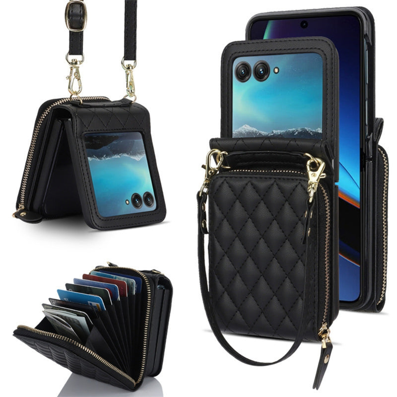 Load image into Gallery viewer, [With Shoulder Strap] Motorola Razr 40/Ultra - PU leather Crossbody Wallet Style Shockproof Phone Case
