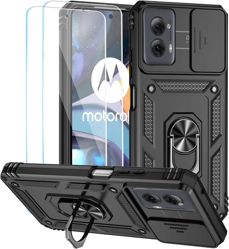 Load image into Gallery viewer, [Magnetic Ring Kickstand][Slide Camera Cover] Motorola Moto G Power 2024 - Shield Shockproof Rugged Heavy Duty Case  With 2PC 9H Glass Screen Protector
