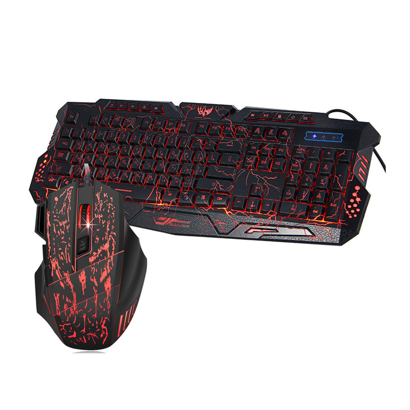 Load image into Gallery viewer, Backlit Crack 104 Key Gaming Keyboard 3 Color LED 19 Keys No Conflict + Mouse
