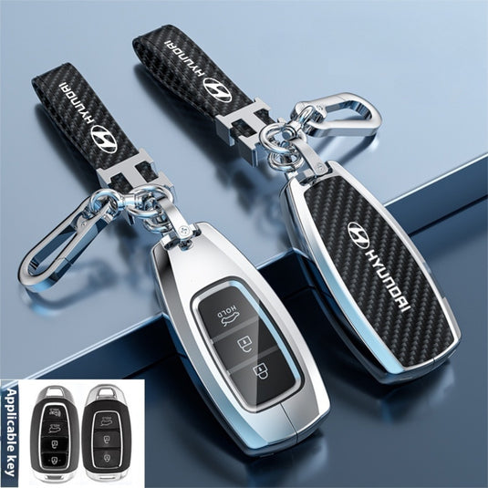 Hyundai Zinc Alloy + Carbon Fiber Texture Car Key Case For Palisade, Elantra, Accent, Kona, Santa Fe, Veloster