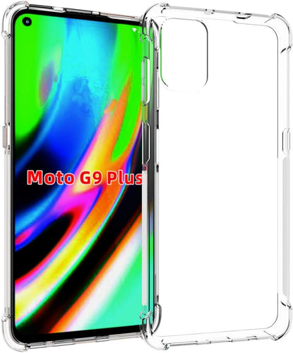 Motorola Moto G9 Plus - AirPillow Cushion Transparent Soft Clear TPU Four Corners Protective Case With 2PC 9H Tempered Glass Sreen Protector