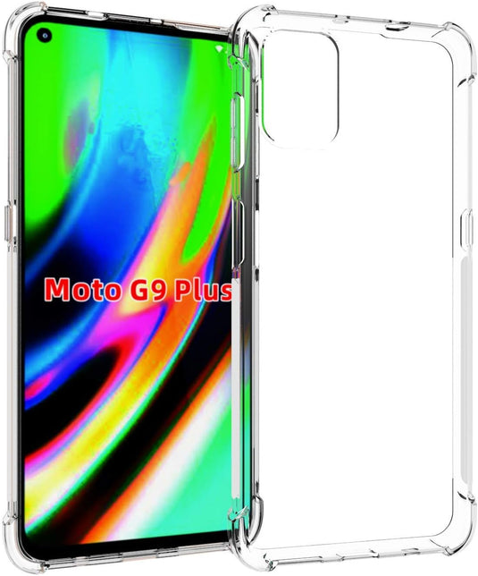 Motorola Moto G9 Plus - AirPillow Cushion Transparent Soft Clear TPU Four Corners Protective Case With 2PC 9H Tempered Glass Sreen Protector