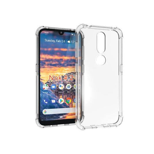 Nokia 4.2 - AirPillow Cushion Transparent Soft Clear TPU Four Corners Protective Case With 2PC 9H Tempered Glass Screen Protector