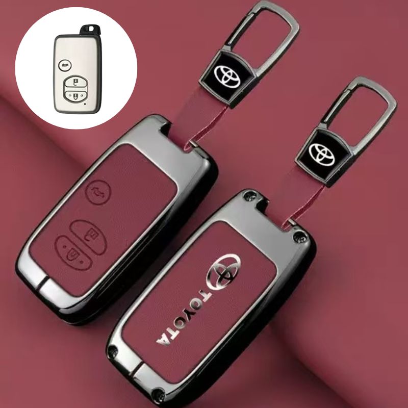 Load image into Gallery viewer, Toyota Full Metal Coverage + PU Leather Car Key Fob Case Cover For Corolla, Camry, Prado, Avalon, Landcruiser

