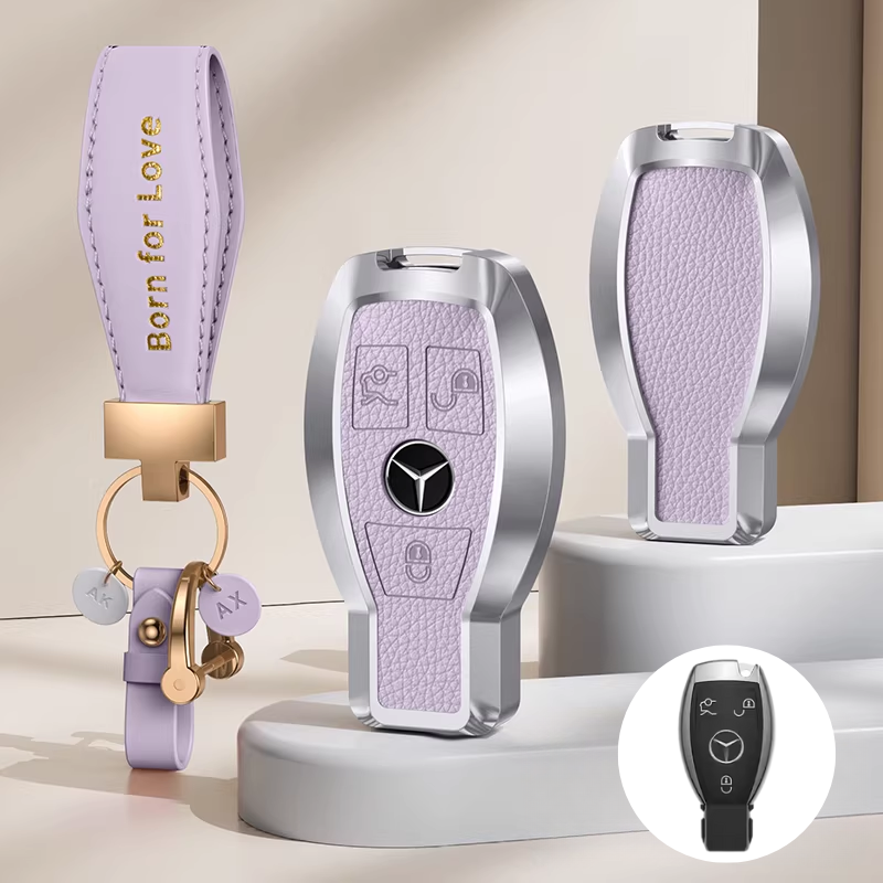 Load image into Gallery viewer, Mercedes Benz Aluminum Alloy Leather Car Key Fob Case Cover For Benz A, C, E, S, G-Class, GLA, GLB, GLC, GLE, GLS, CLA, CLS, EQC
