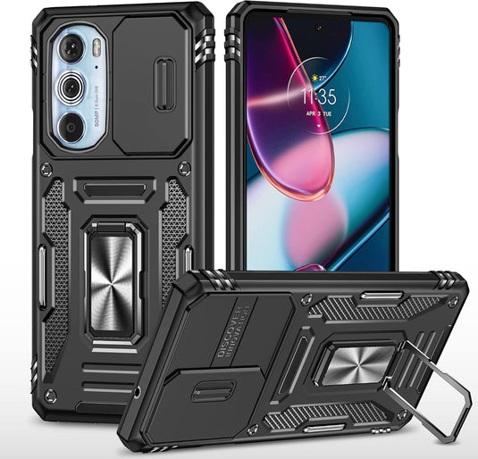 [Magnetic Ring Kickstand][Camera Cover] Motorola Moto Edge 30 Pro/Edge Plus 2022 - Shield Shockproof Rugged Heavy Duty Case With 2PC 9H Glass Screen Protector