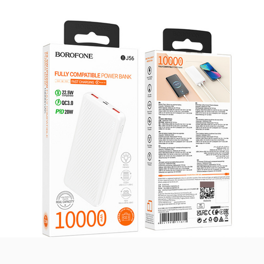 [BJ56][10000mAh] BOROFONE Graceful 22.5W+PD20W fully compatible power bank white - Polar Tech Australia