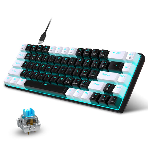 65% Compact Portable 68-Key Mechanical Wired Gaming Keyboard With Blue Switches Hot-Swappable Switches And Ergonomic Design Ice Blue Backlight