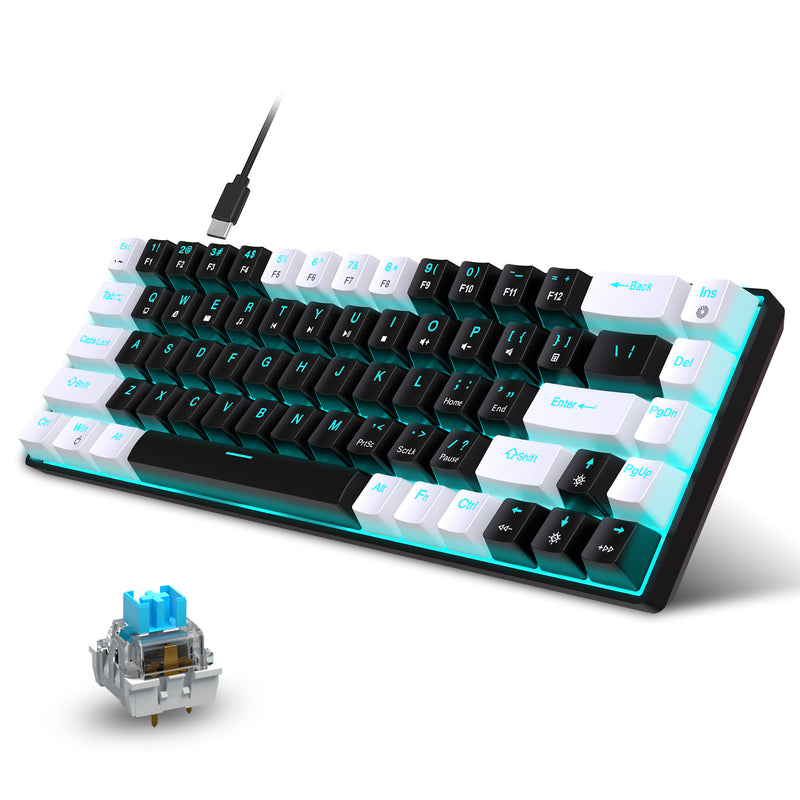 Load image into Gallery viewer, 65% Compact Portable 68-Key Mechanical Wired Gaming Keyboard With Blue Switches Hot-Swappable Switches And Ergonomic Design Ice Blue Backlight
