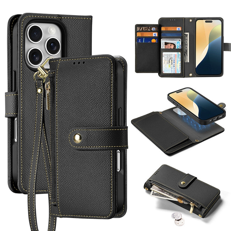 Load image into Gallery viewer, [Detachable][With Card Slot] Apple iPhone 16/Pro/Plus/Max - Detachable Magnetic Genuine Leather Wallet Case
