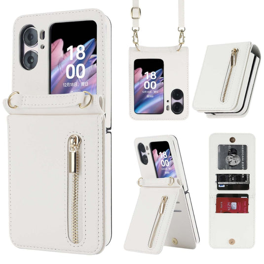 [With Shoulder Strap] OPPO Find N2 Flip (CPH2437, PGT110) - PU leather Crossbody Wallet Style Shockproof Phone Case