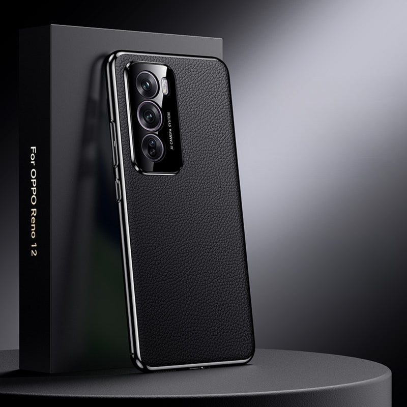 Load image into Gallery viewer, OPPO Reno12/Pro - Electroplated Full Cover Genuine Leather Business Phone Case
