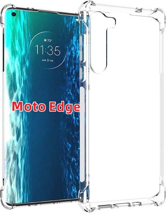 Motorola Moto Edge - AirPillow Cushion Transparent Soft Clear TPU Four Corners Protective Case With 2PC 9H Tempered Glass Screen Protector