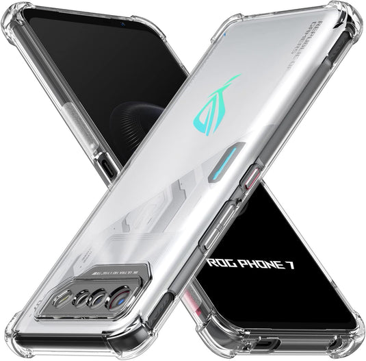 Asus ROG Phone 7/7 Ultimate - AirPillow Cushion Transparent Soft Clear TPU Four Corners Protective Case With 2PC 9H Tempered Glass Screen Protector