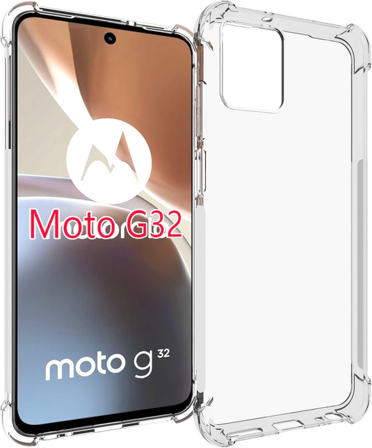 Motorola Moto G32 - AirPillow Cushion Transparent Soft Clear TPU Four Corners Protective Case With 2PC 9H Tempered Glass Sreen Protector