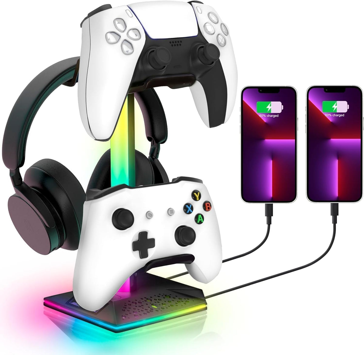 RGB Lighting Ambient Lamp, Gaming Controller Headphone Hook Stand With 2 USB Charging Ports and 3.5mm & Type-C Port for Desktop Gamer PS5,PS4,Xbox - i-Station Mobile Phone & Electronic Device Repair and Accessories