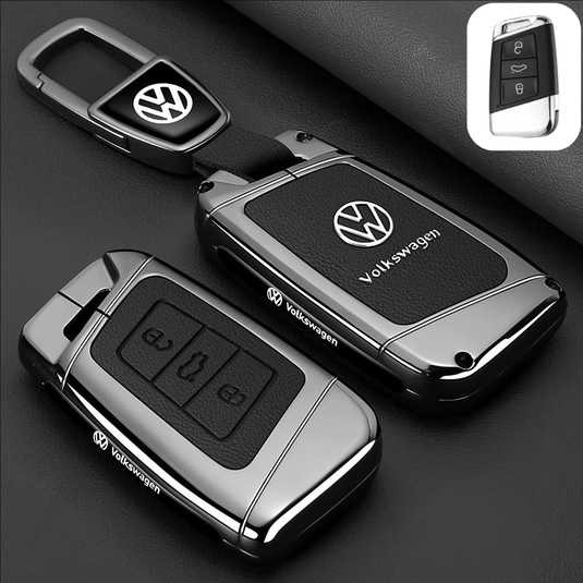 Volkswagen Premium Leather Protection Car Key Fob Case Cover For Lavida, Polo, Lamando L, Passat, ID.3, T-Cross, ID.4 X, Tiguan X
