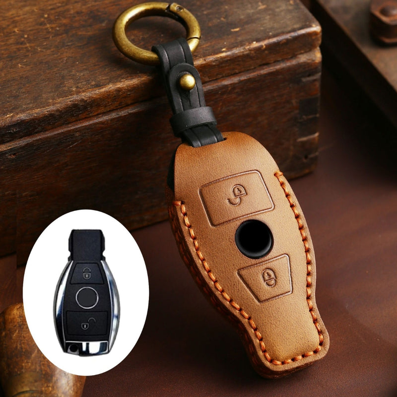 Load image into Gallery viewer, Mercedes Benz Handcrafted Genuine Leather Car Key Protective Case For Benz A, B, C, E, S-Class, GLC, GLE, GLK
