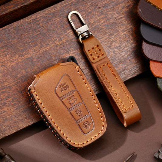 Hyundai Handcrafted Genuine Leather Car Key Protective Case For Santa Fe, Sport, Ix45, Equus, Centennial, Genesis G80, Grandeur, Azera