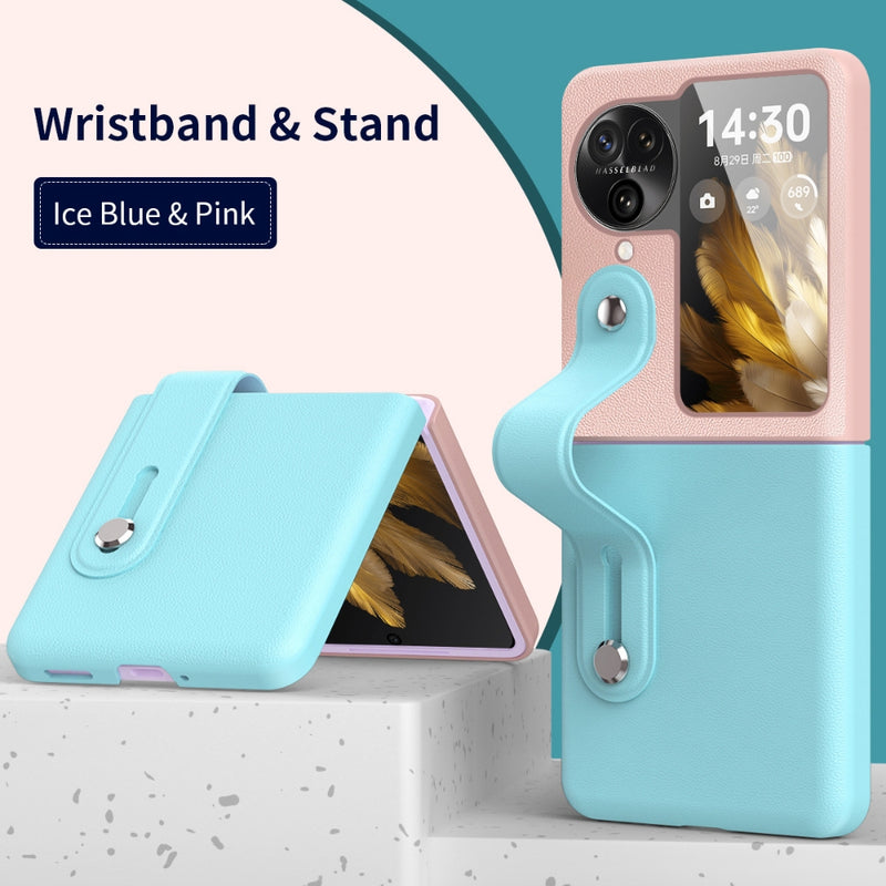 Load image into Gallery viewer, OPPO Find N2 Flip (CPH2437, PGT110) - Fashionable Leather Wrist Strap Stand Phone Case
