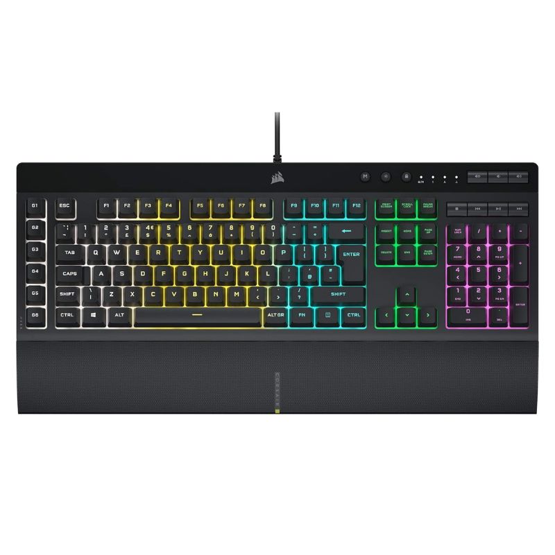 Load image into Gallery viewer, Corsair K55 RGB PRO Wired Membrane Gaming Keyboard (Dynamic Per-Key RGB Backlighting, 6 Macro Keys w/Elgato Software Integration, IP42 Dust and Spill-Resistant, Detachable Palm Rest) QWERTY, Black
