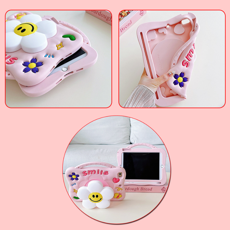 Load image into Gallery viewer, [With Pen Slot][Shoulder Strap] Apple iPad 5/6 9.7&#39;&#39; 5/6th Gen (2017/2018) Flower Silicone Full-Protection Shockproof Stand Case
