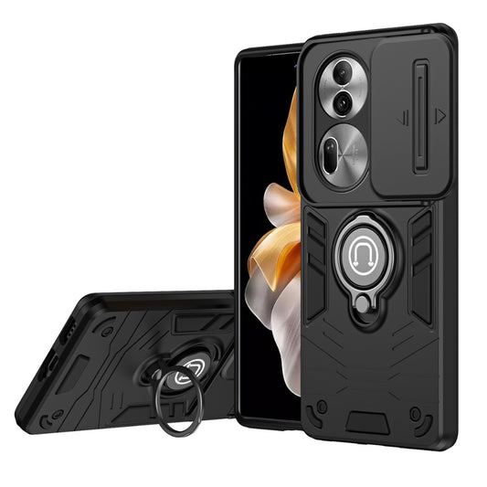 [Built-in Stand][With Slide Lens Cover] OPPO Reno11/Pro/F - PC + TPU 2 in 1 Anti-Drop Protective Shell Case - i-Station Mobile Phone & Electronic Device Repair and Accessories