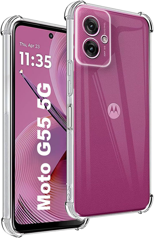 Motorola Moto G55 5G - AirPillow Cushion Transparent Soft Clear TPU Four Corners Protective Case With 2PC 9H Tempered Glass Sreen Protector