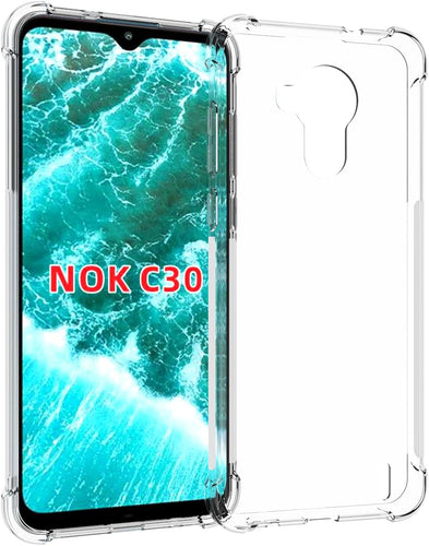 Nokia C30 - AirPillow Cushion Transparent Soft Clear TPU Four Corners Protective Case With 2PC 9H Tempered Glass Screen Protector